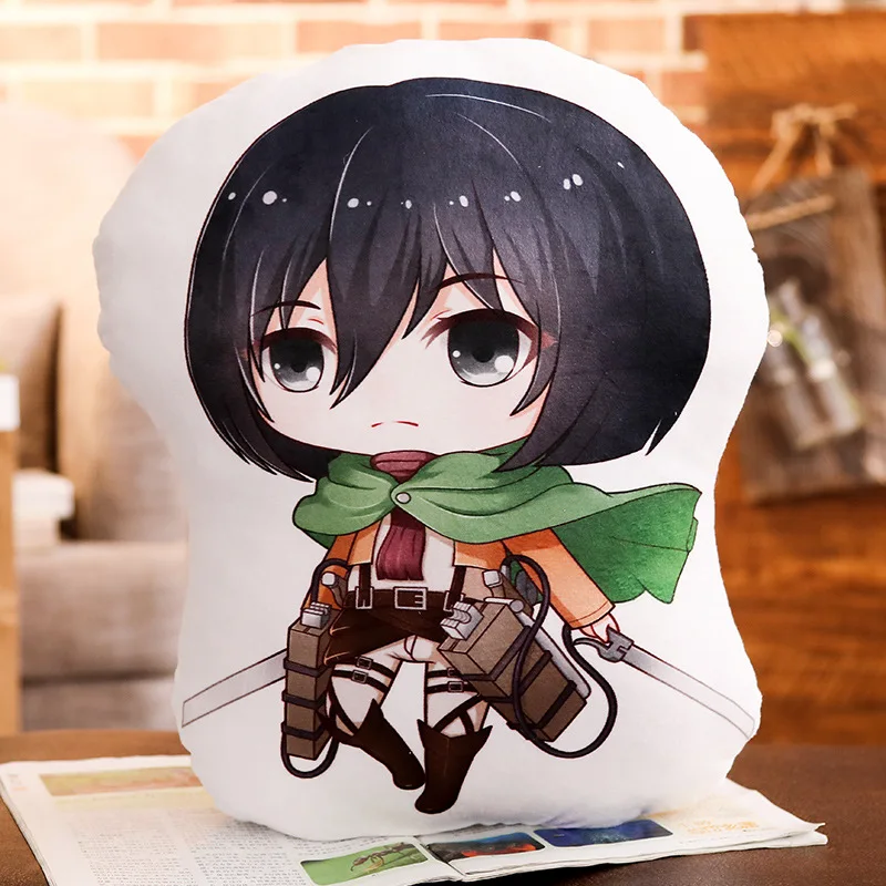 Атака на Подушка титана Игрушка Аниме Eren Mikasa Levi Ackerman короткая плюшевая кукла двухсторонний чехол Косплей 40 см