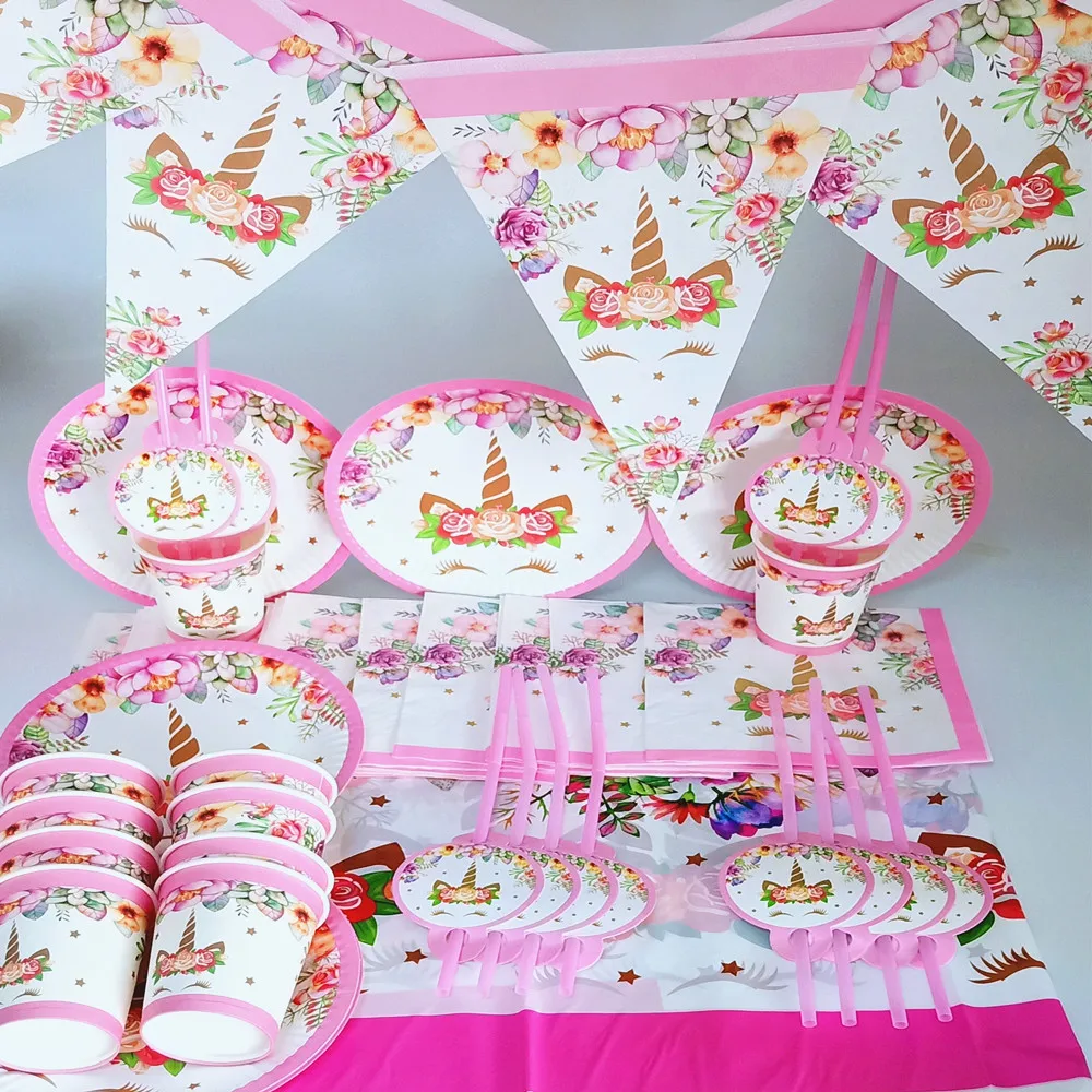 Unicorn Paper Tableware Set Disposable Birthday Baby Shower Party Decor Supplies
