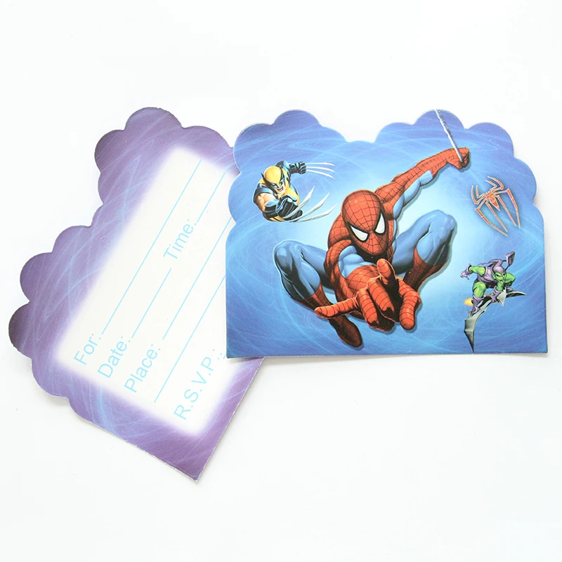 

10pcs/lot Spiderman Cartoon Theme Party Paper Invitation Card Birthday Kids Party Decorations Baby Shower Supplies Party Favors