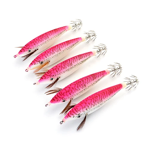 RED-5pcs Рыбы король 5 шт./упак. на высоком каблуке 11 см, 15 г рыболовный прикорм кальмаров приманки деревянная креветка приманка воблер светящийся крючок в виде кальмара светильник приспособлений для рыболовные снасти - Цвет: RED-5pcs
