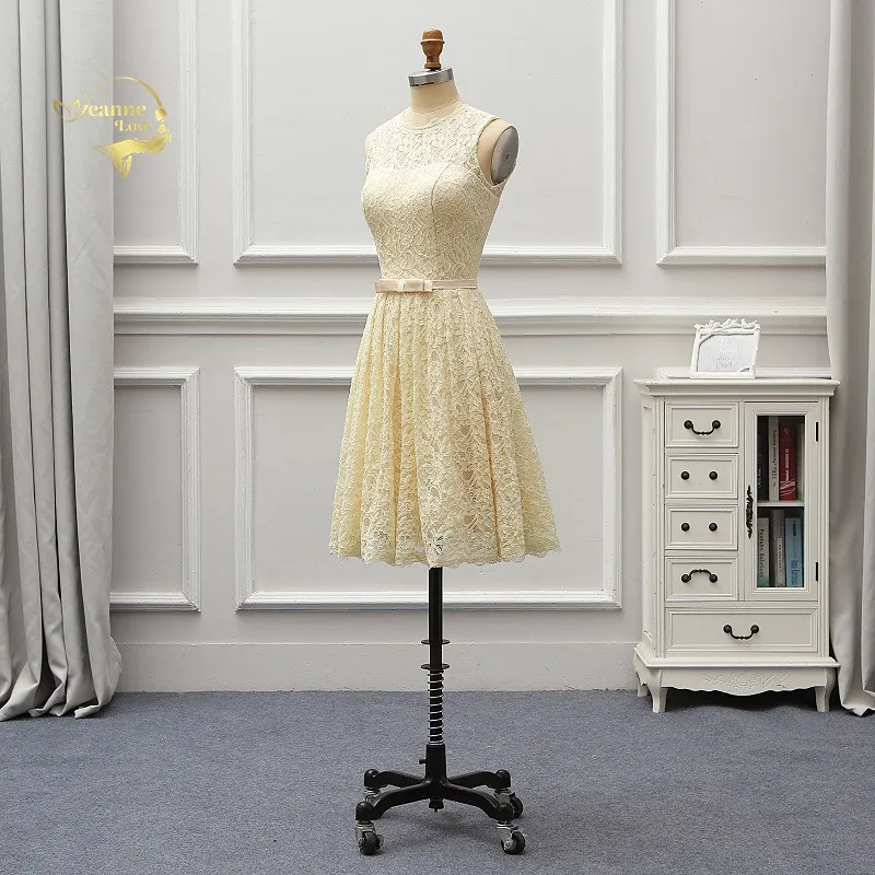 Robe Demoiselle D'honneur 2019 дешевые серьги цвета шампань кружева немного короткое коктейльное платье Платья для выпускного для девочек вечерние
