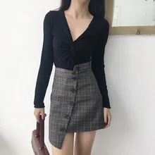 Женские повседневные юбки, Женская винтажная клетчатая Асимметричная юбка Ulzzang Kawaii, Женская Корейская одежда Harajuku для женщин