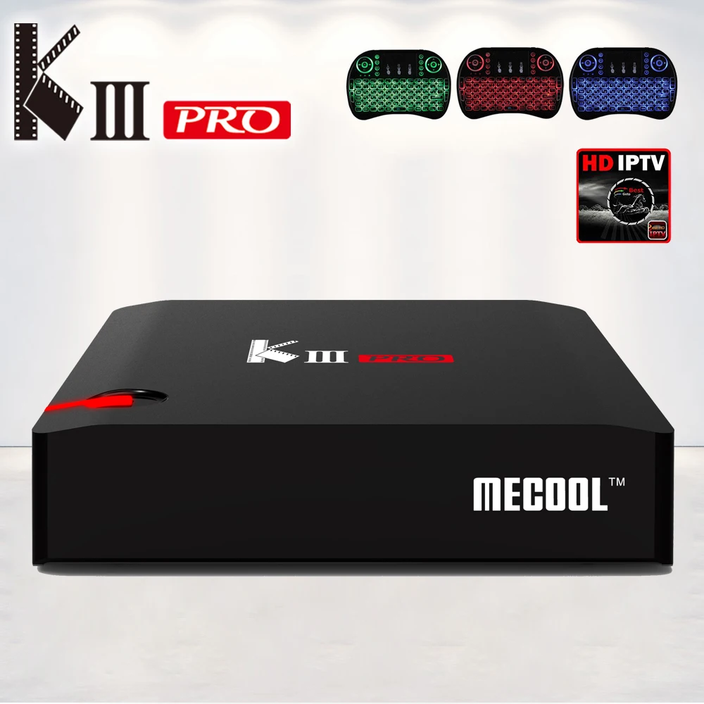 MECOOL Android 7,1 ТВ коробка KIII Pro DVB-S2 DVB-T2 DVB-C 3 ГБ 16 ГБ Двойной Wi-Fi Amlogic S912 4 К поддержка Cccam NEWCAMD IP ТВ i8 Клавиатура