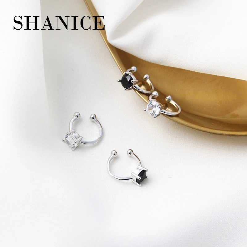 

SHANICE 100% 925 Sterling Silver AAA Cubic Zircons New Designer Pricess Cut Stunning Ear Clip on Earrings Without Piercing