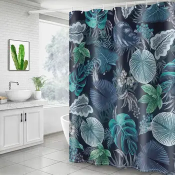 

Tropical Plant Print Bathroom Curtain Home Decorations Fabric Machine Washable Privacy Curtain