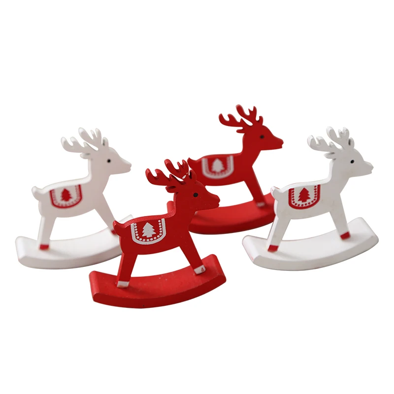 

Set of 4 Christmas decoration wooden rolling deer table top decoration winter home decorations