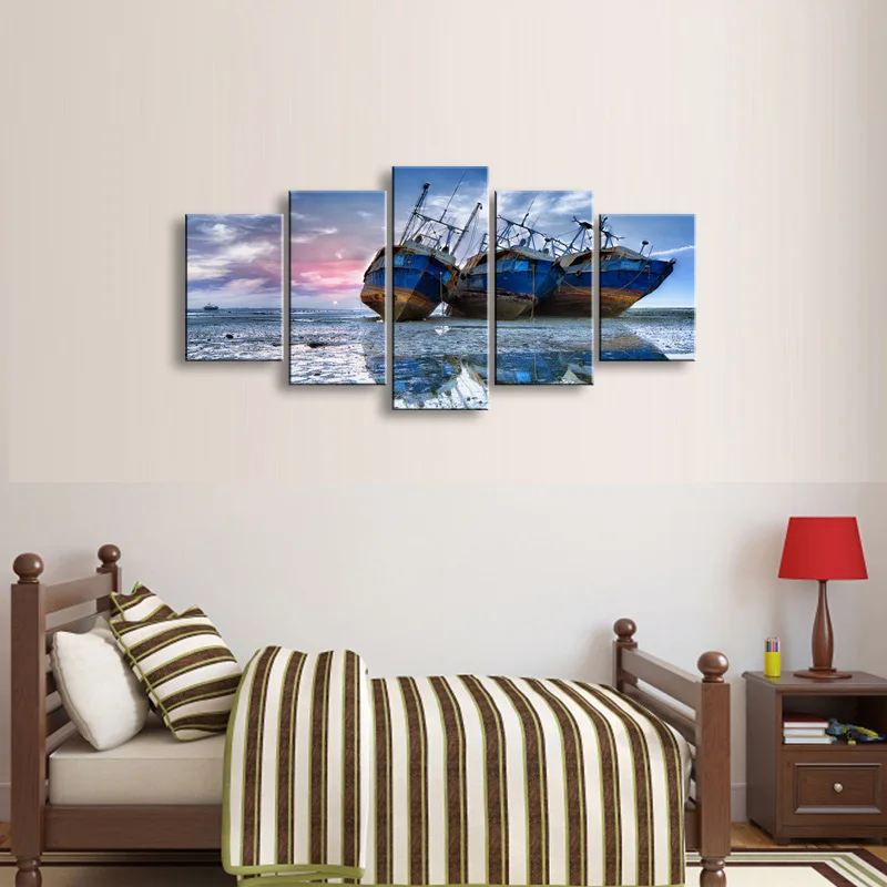 5 pieces high-definition print Ship canvas oil painting poster and wall art living room picture PL5-155 (1)
