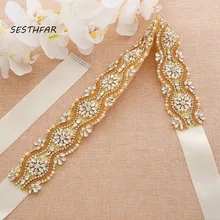 Стразы пояс невесты жемчужный пояс ручной золотой бисер Хрустальный пояс для свадебных аксессуаров J201G