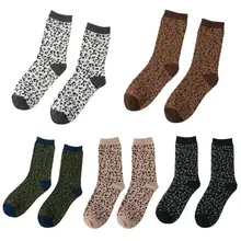 Женские зимние длинные носки без пятки в стиле Харадзюку до середины икры для девочек хлопковые чулки контрастного цвета с леопардовой жаккардовой отделкой в рубчик уличная одежда в стиле хип-хоп