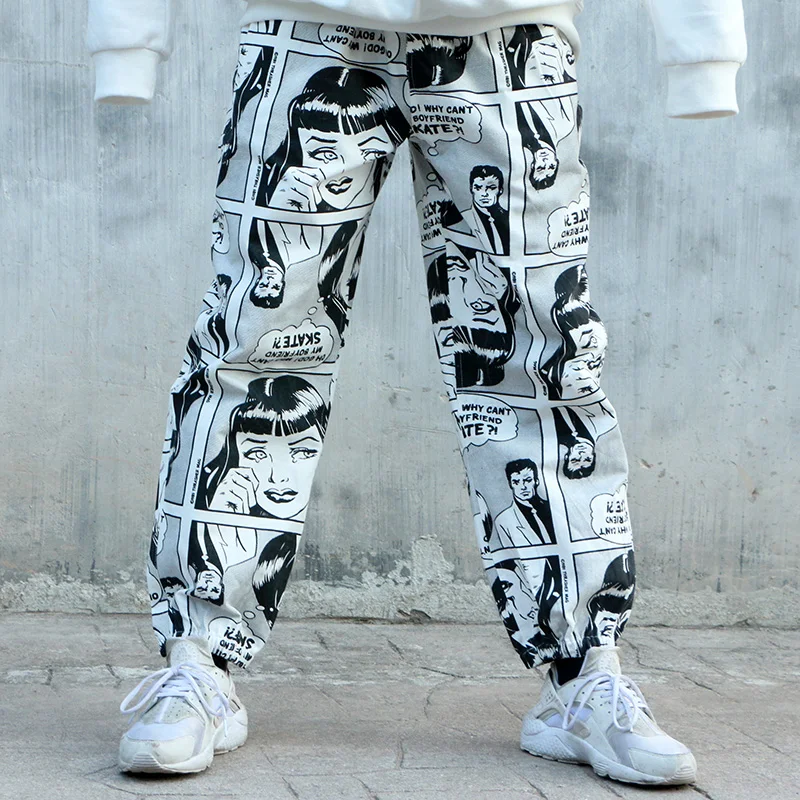 Весенне-летние японские граффити Брюки в стиле аниме модные парные брюки уличная Мужская хип-хоп брюки размер США s-xl