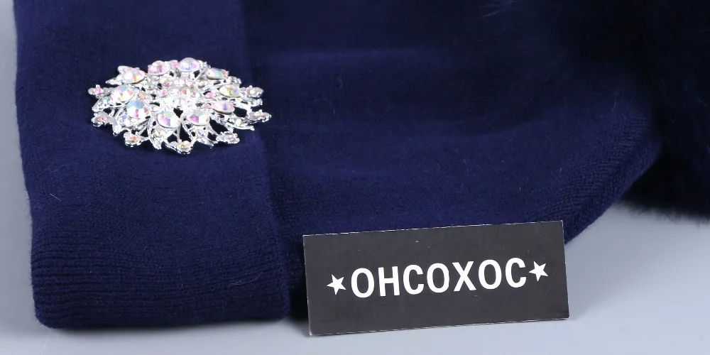 OHCOXOC, новинка, женские шапочки, натуральный мех норки, помпоны, шапка, сохраняющая тепло, шапочки, Skullies, большие блестящие стразы, осенне-зимняя шапка