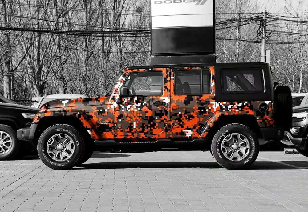 Digital Orange Camouflage Vinyl Sticker For Car Wrap Covering Foil With