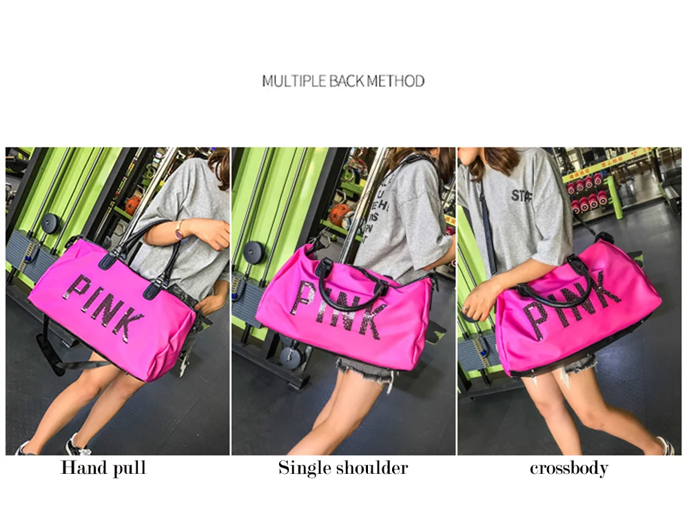 2019 Wobag Ladies Black Travel Bag Pink Sequins Shoulder Bag Women Handbag Ladies Weekend Portable Duffel Bag Waterproof Wash06