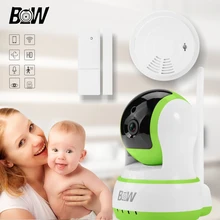 Cámara de Infrarrojos Sistema de Video Vigilancia Cámara Inalámbrica WiFi + Sensor de Puerta/Humo Alarma Baby Monitor de Seguridad IP Cámara BW13GR