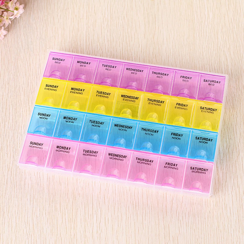 

New Arrival Practical Adjustable Plastic 28 weekly Compartment Storage Box Case Bead Rings Jewelry Medicine Display Organizer