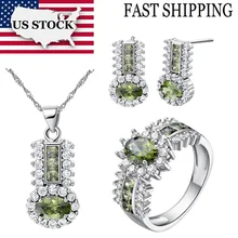 США Uloveido женский серебряный Ювелирные наборы для женщин красные зеленые фиолетовые Кристальные украшения Свадебное Ожерелье Серьги Кольца T554