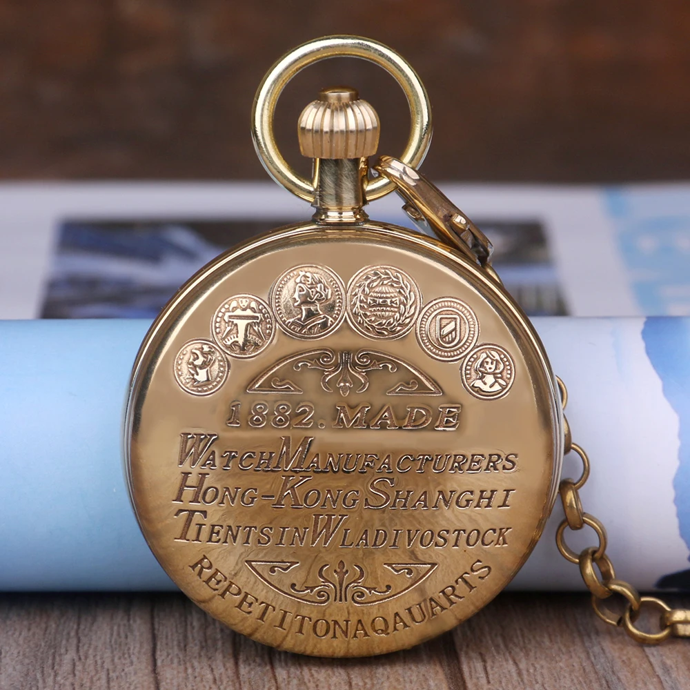 With Chain Quality Pocket Watch Luxury High Quality Golden Hand
