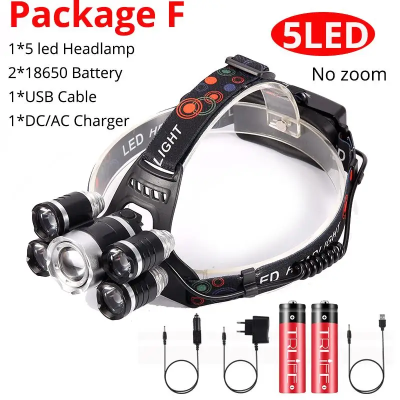 Tactical Flashlight 50000LM Zoom T6 LED Headlight Headlamp Torch Charger ♢ 