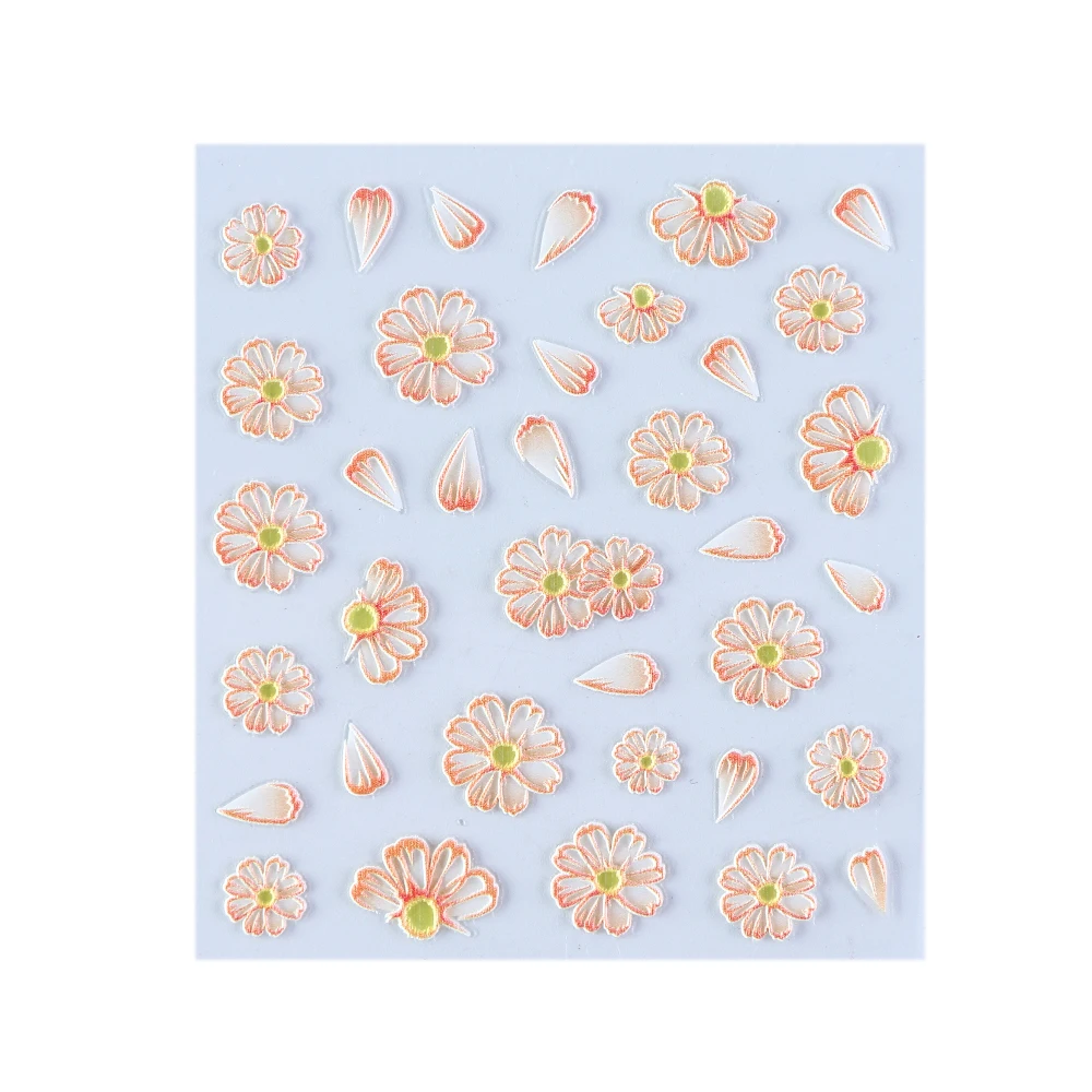 5D Embossed Nail Sticker Decals Blooming Flower Acrylic Engraved 3D Slider Manicure Empaistic Nail Art Decoration Tips CH1019