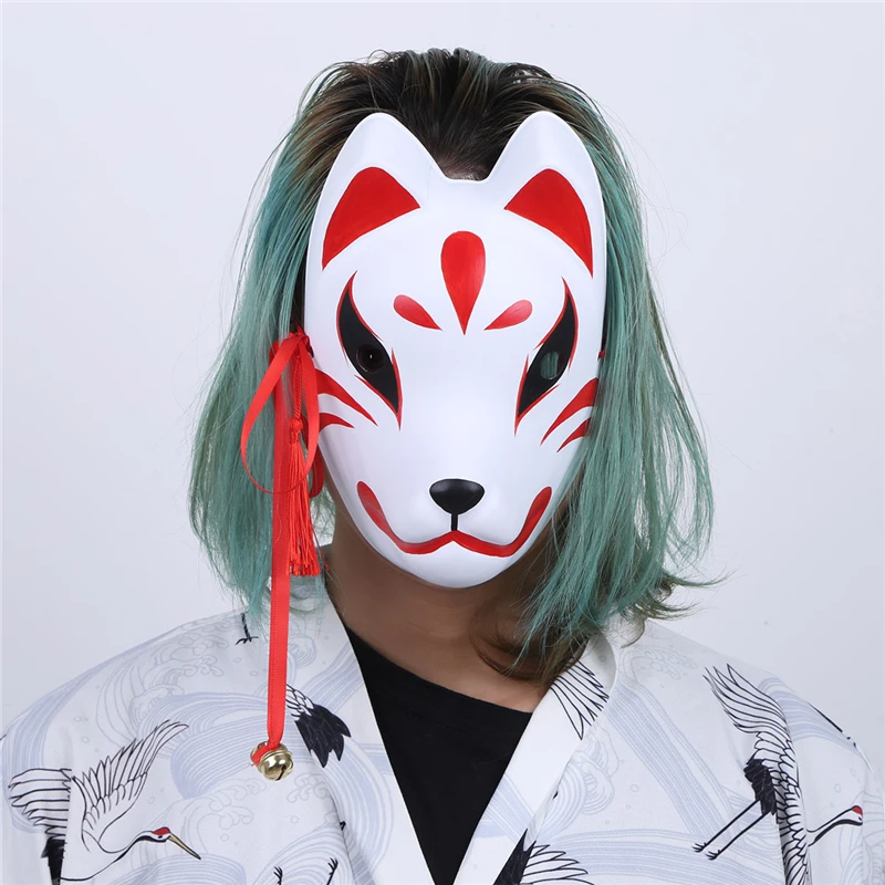 IIXPIN Fox Mask Hand Made Full Face mask Cosplay Accessories japanese Mask with Tassels Small Bells Masquerades Cosplay Costume