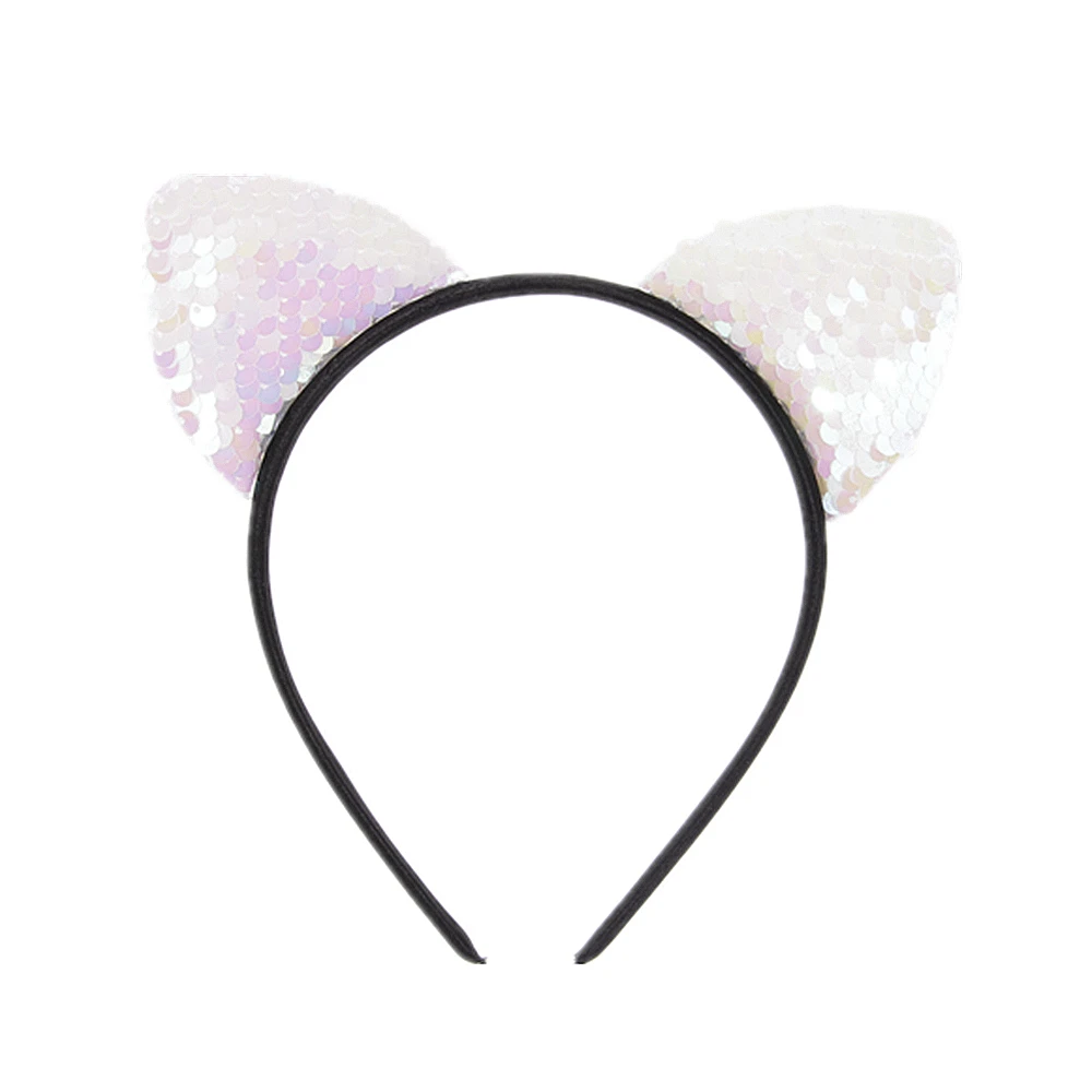 Yundfly New Glitter Can Flip Sequins Cat Ear Girl Hair Band Kids Baby Cute Cat Ear Hair Bands Halloween Headdress Gifts baby accessories designer Baby Accessories