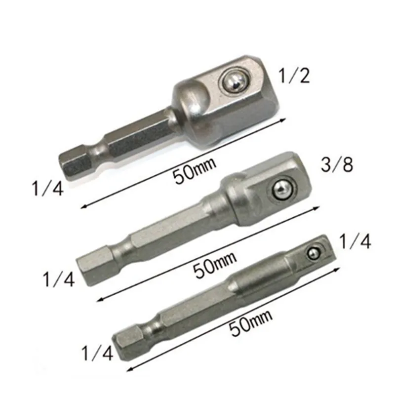3 шт. гнездо адаптера 1/4 3/8 1/2 дюйма гайка водителя розеток удара шестигранный хвостовик удлинитель сверла барные сеты 3 коротких стержни 50 мм