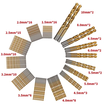 

Newest 99pcs/Set Titanium Coated HSS High Speed Steel Drill Bit Set Tool 1.5mm - 10mm Drill Bit for Electric Drill