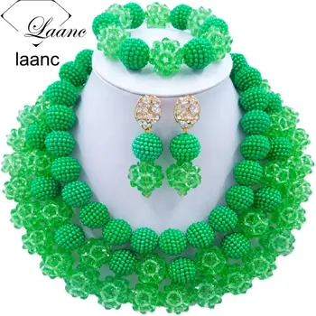

Laanc Fashion Green and Light Green African Jewelry Sets Beads Nigerian Wedding Necklace J3PC024