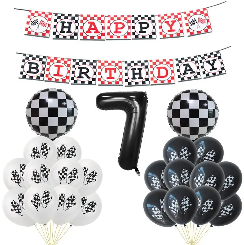 1 комплект, флажок для гонок, автомобили, фольга, воздушные шары баннеры, клетчатый белый черный автомобиль, гоночная линия С Днем Рождения флаг Вечерние Декорации шарики - Цвет: Black 7