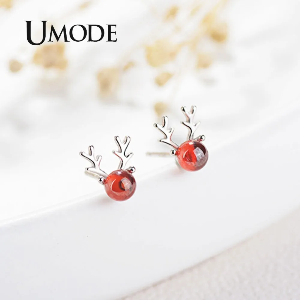 UMODE новые модные красные рога оленя серьги гвоздики для женщин белые золотые