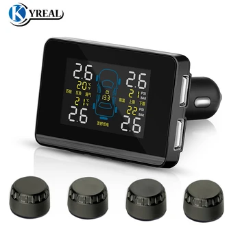 

Wireless TPMS Tire Pressure Monitoring System 4 Sensors LCD Display Monitor Cigarette Lighter Socket for all cars