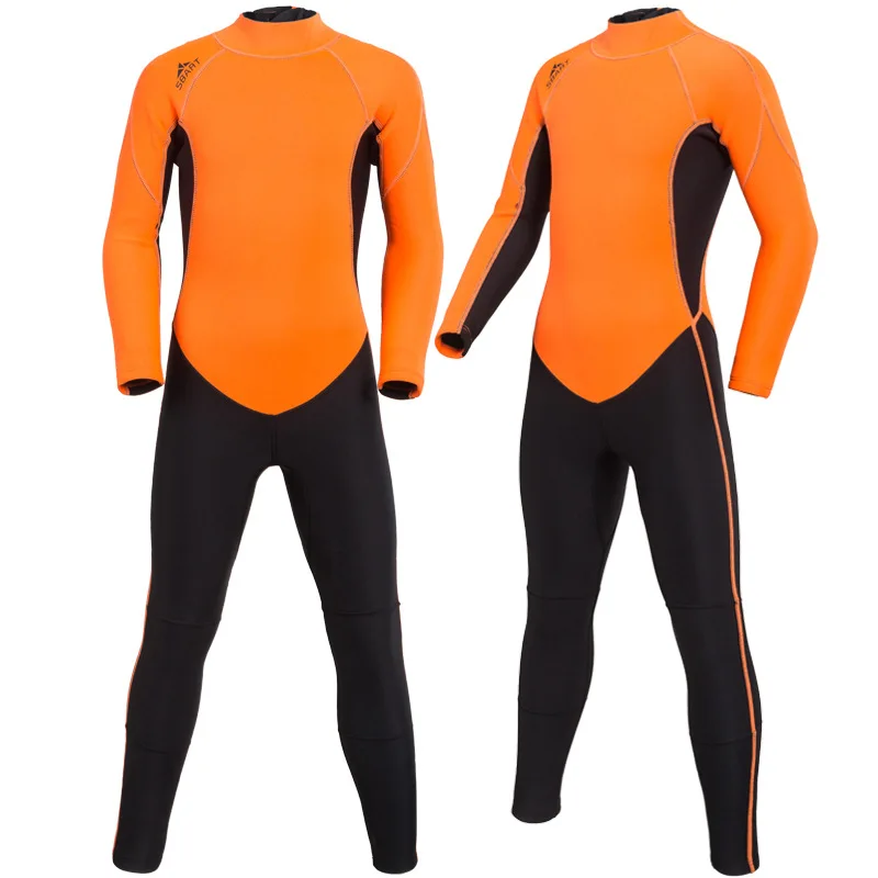 

Kids Wetsuit Full Body Warm Swimsuit for Girls Boys, 2MM Neoprene Suit Back Zipper Long Sleeve One Piece UV Protection Thermal