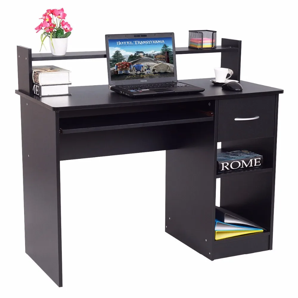 

Giantex Modern Wood Computer Desk Workstation With Drawer & Shelf Storage Home Office Furniture HW54810BK