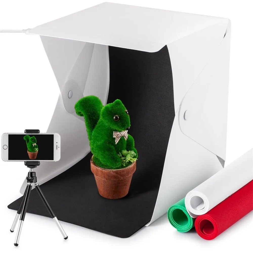 Carry Case Blue Red /& White Phot-R 50cm Professional Photography Portable Photo Studio Light Cube Tent Soft Box including 4 Coloured Backdrops Black