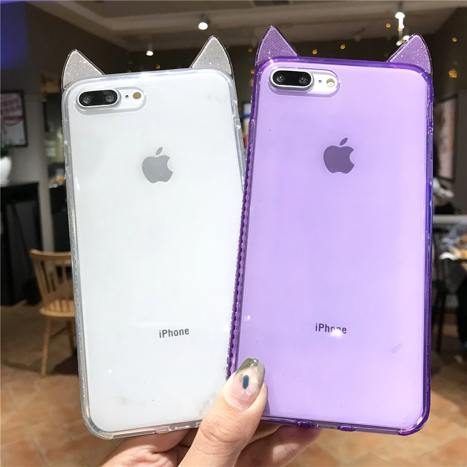 Силиконовый чехол из тпу с рисунком кошачьих ушей и бриллиантами для iphone 7 Plus