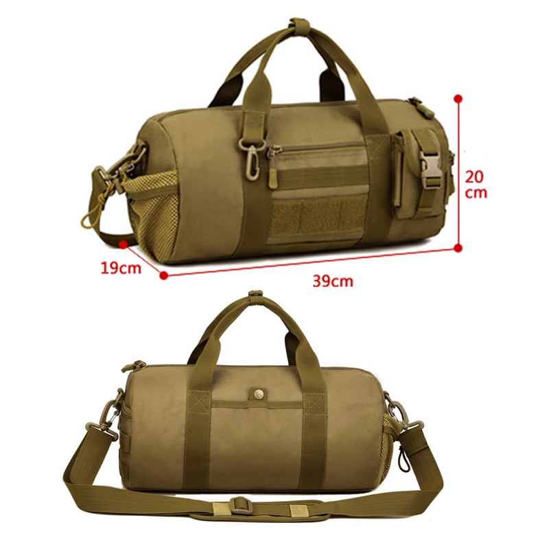 Camo Waterproof Cylindrical Tactical Shoulder Bag Men Women Sports Duffle Molle Handbag Bucket Military Tactical Bag Valise K319