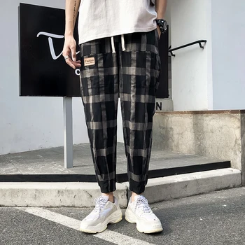 

2019 Men's Cotton Casual Pants Male Bound Feet Lattice Printing Trousers Active Elastic Hip Hop Slim Fit Joggers Sweatpants