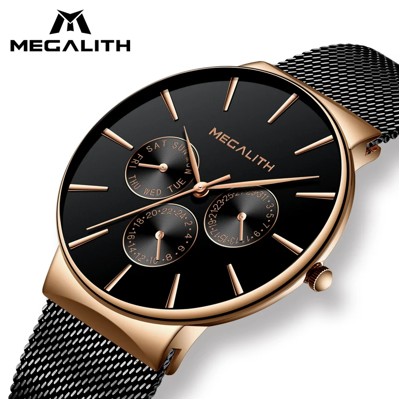 

MEGALITH Fashion Mes Watches Waterproof Chronograph Sports Watch Clock Simple Design Steel Mesh Quartz Watch Relogio Masculino