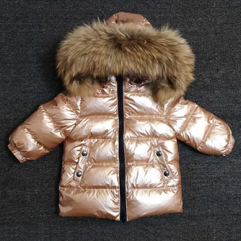 

New Arrival Kids Clothes Girls Boys Gold Down Coat Children Warm Snowsuit Outerwear Clothing Fur Collar Hooded Thick Jacket 2-8Y