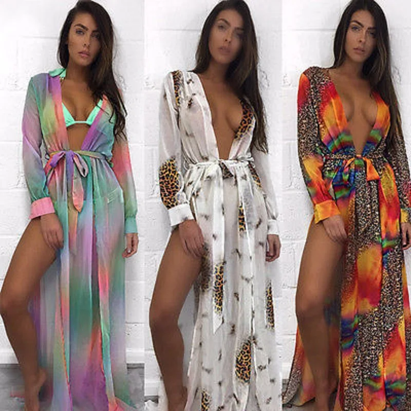 

Women Colorful Chiffon Shawl Cardigan Tops Cover up Blouse Summer Beach Dress Trim Bikini Swimsuit women beach maxi dress autumn