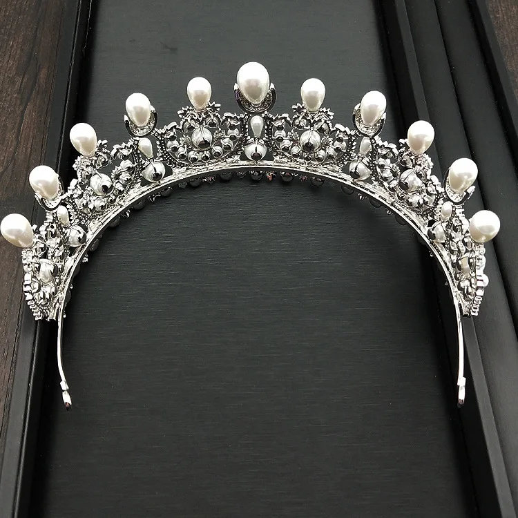 Большая круглая жемчужина AAA Циркон Корона для волос, диадема принцесса кубический цирконий короны свадебная диадема аксессуары для волос Свадебные украшения подарок