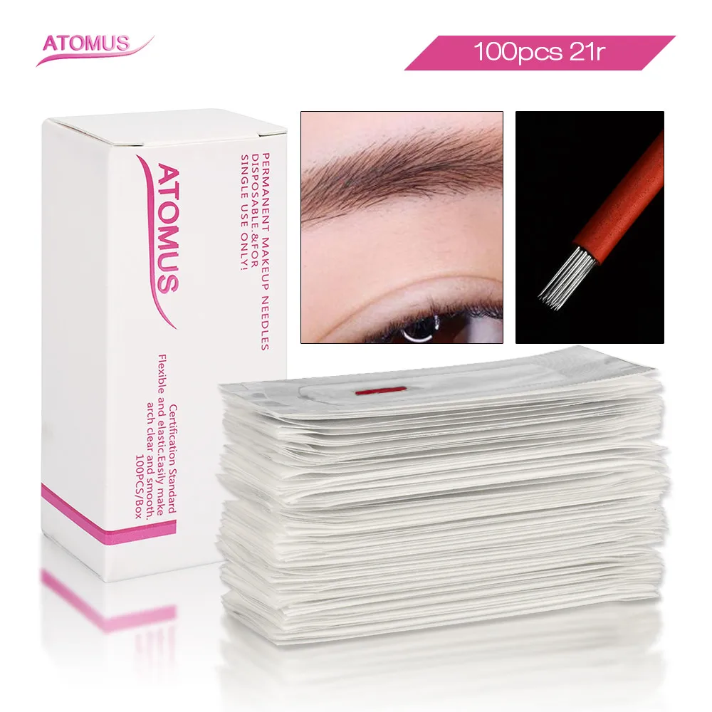 

100pcs Red Round 21 Laminas Tebori R21 Microblading Eyebrow Needles Circular Needles For Manual Pen Semi Permanent Makeup Fog