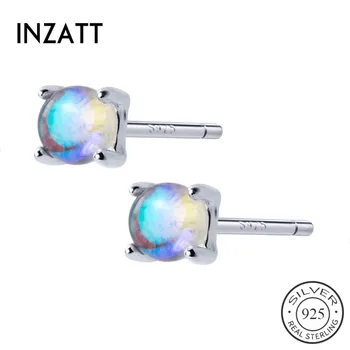 

INZATT Real 925 Sterling Silver OL Minimalist Glass Stud Earrings For Trendy Women Birthday Party Fine Jewelry Accessories Gift