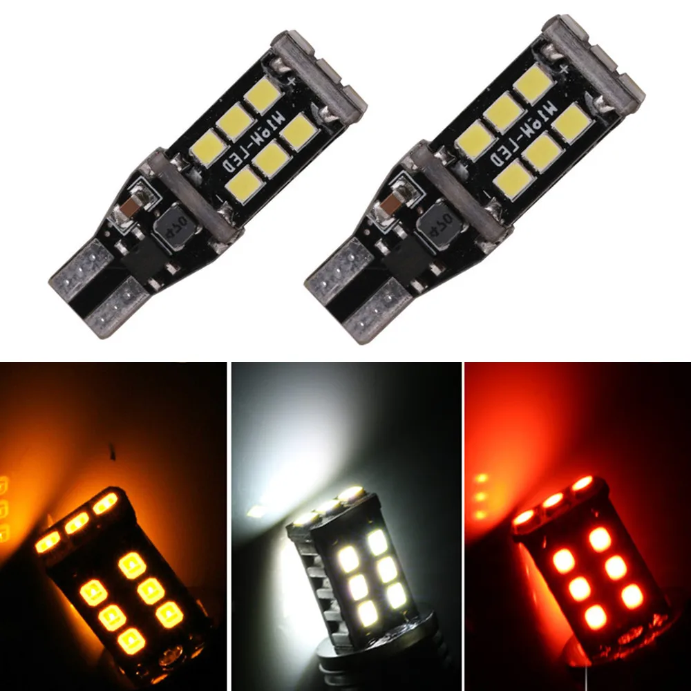 

W16W T15 LED Reverse Light 15 SMD 2835 Car Led New Canbus NO ERROR Back Up Rear Lamp Turn Signal Bulb White Amber Yellow Red