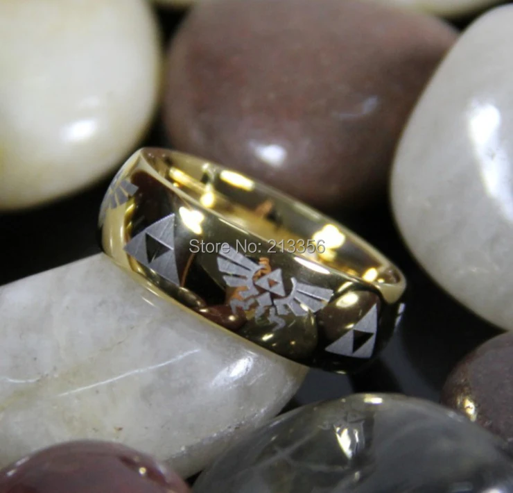 

FREE SHIPPING USA WHOLESALE CHEAP PRICE BRAZIL RUSSIA CANADA UK HOT SALES 8MM Legend of Zelda MEN'S GOLDEN TUNGSTEN WEDDING RING
