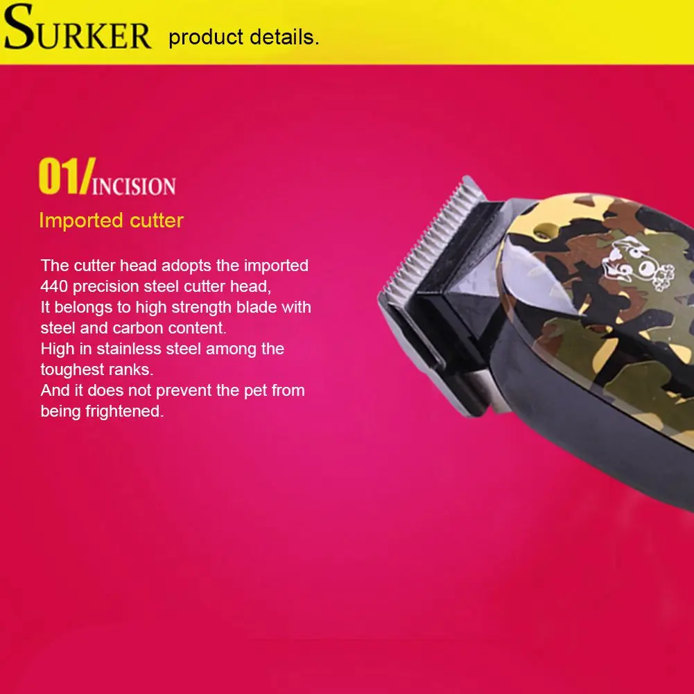 SURKER JM-808, профессиональная электрическая машинка для стрижки домашних животных, бритва для собак с низким уровнем шума, машинка для стрижки волос с европейской вилкой, безопасная и звуковая, для тела