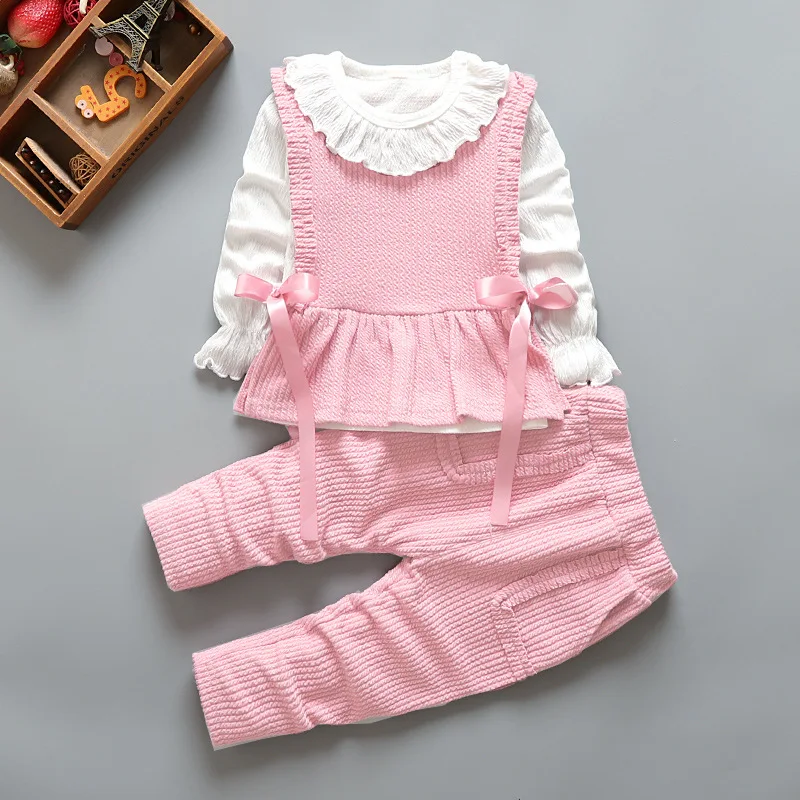 

Baby girl suit autumn new girls baby infant children cartoon bow cute Korean cotton three-piece