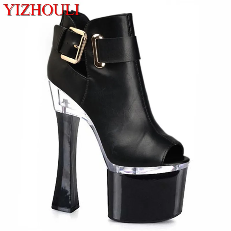 

Spring new waterproof platform women's shoes, fashion wine glasses and high help single shoes, chunky and 18cm high heel shoes