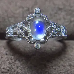 Uloveido натуральный лунный камень синего цвета кольцо для женщин, 925 пробы Серебряное женское кольцо, кольца с драгоценными камнями, с