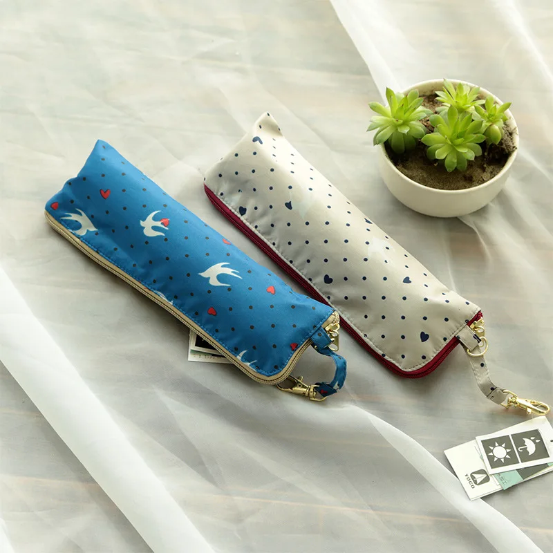 Women Sun Rain Pencil Umbrella Dot Super Light 3 Fold Anti UV Paroguas Parasol With Packing Hand Bag Blue Ivory | Дом и сад